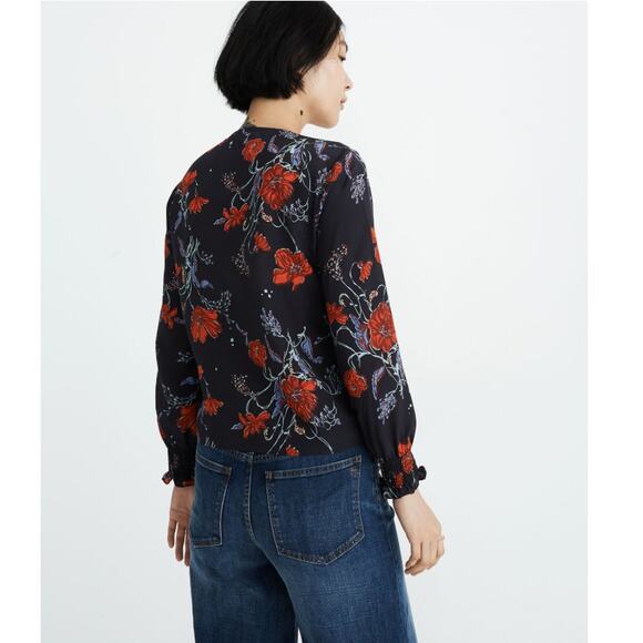 New MADEWELL Women's Loose Bouquet Night Vision Smocked Sleeve Wrap Top Size XS - Picture 2 of 8